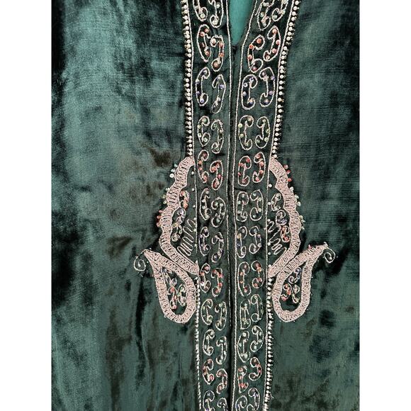 Soft Surroundings Crushed Velvet Embroidered Beaded Jacket Emerald Green Party M - Picture 7 of 11